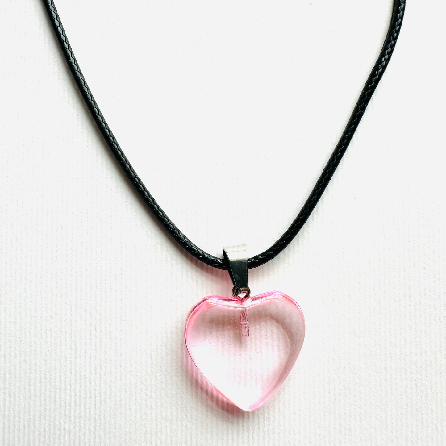 Heart necklace. ( transparent pink natural stone)