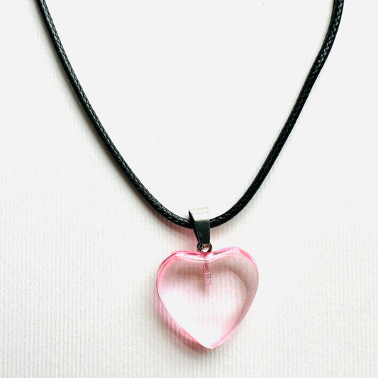 Heart necklace. ( transparent pink natural stone)