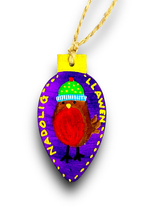 Welsh “nadolig Llawen” robin Christmas decoration.