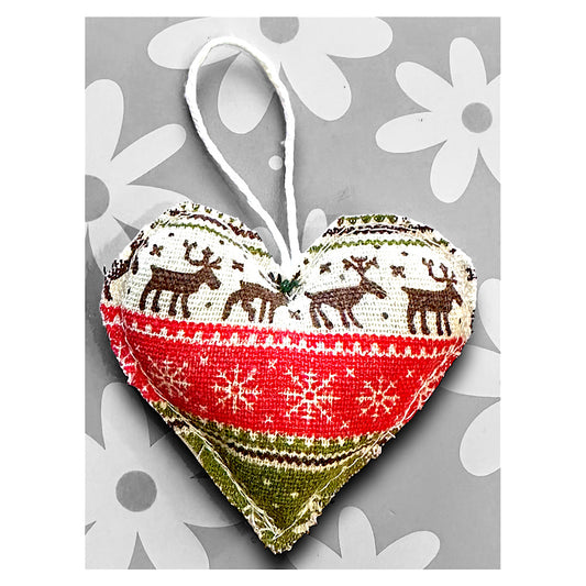 Fairisle Christmas hanging heart decoration.