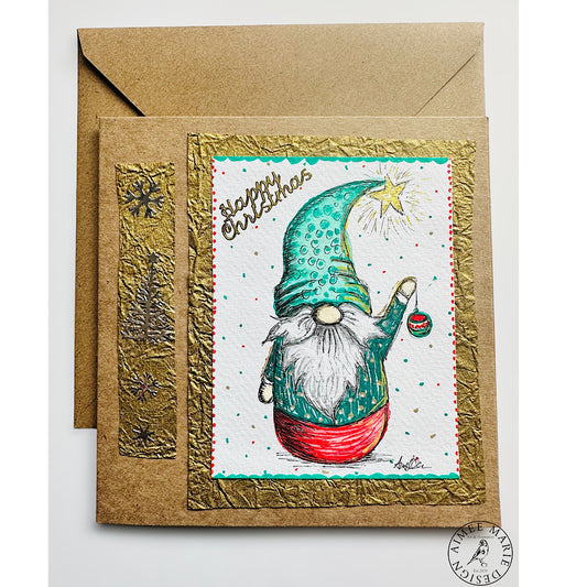 Green gonk handmade Christmas card.