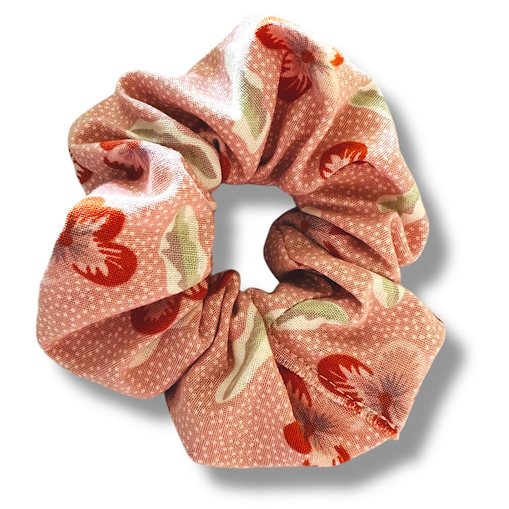 Large pink floral hair scrunchie.