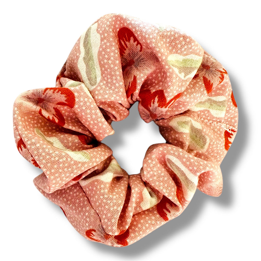 Large pink floral hair scrunchie.