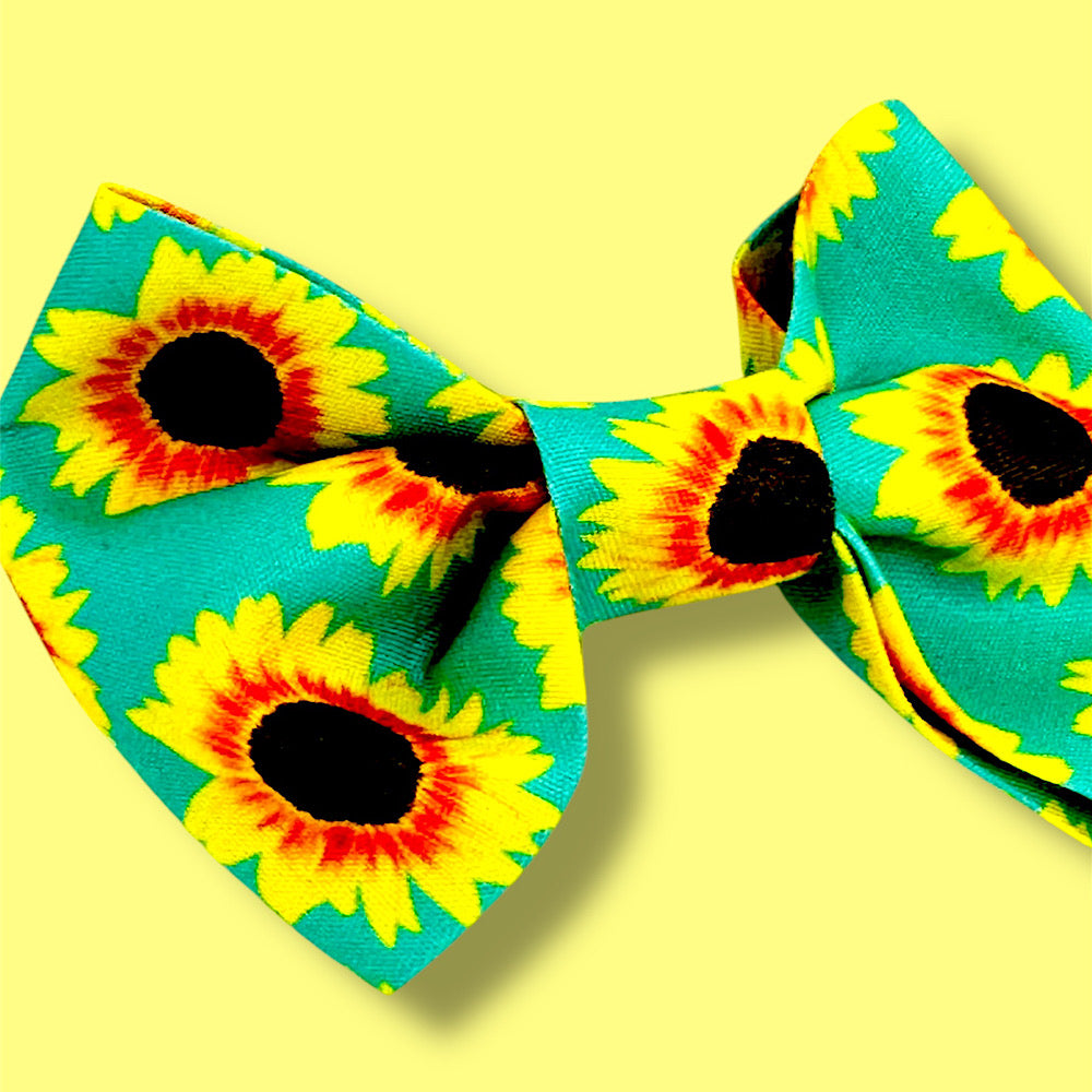 Handmade sunflower hair bow.