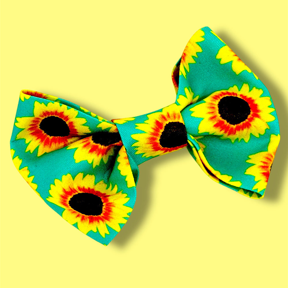 Handmade sunflower hair bow.