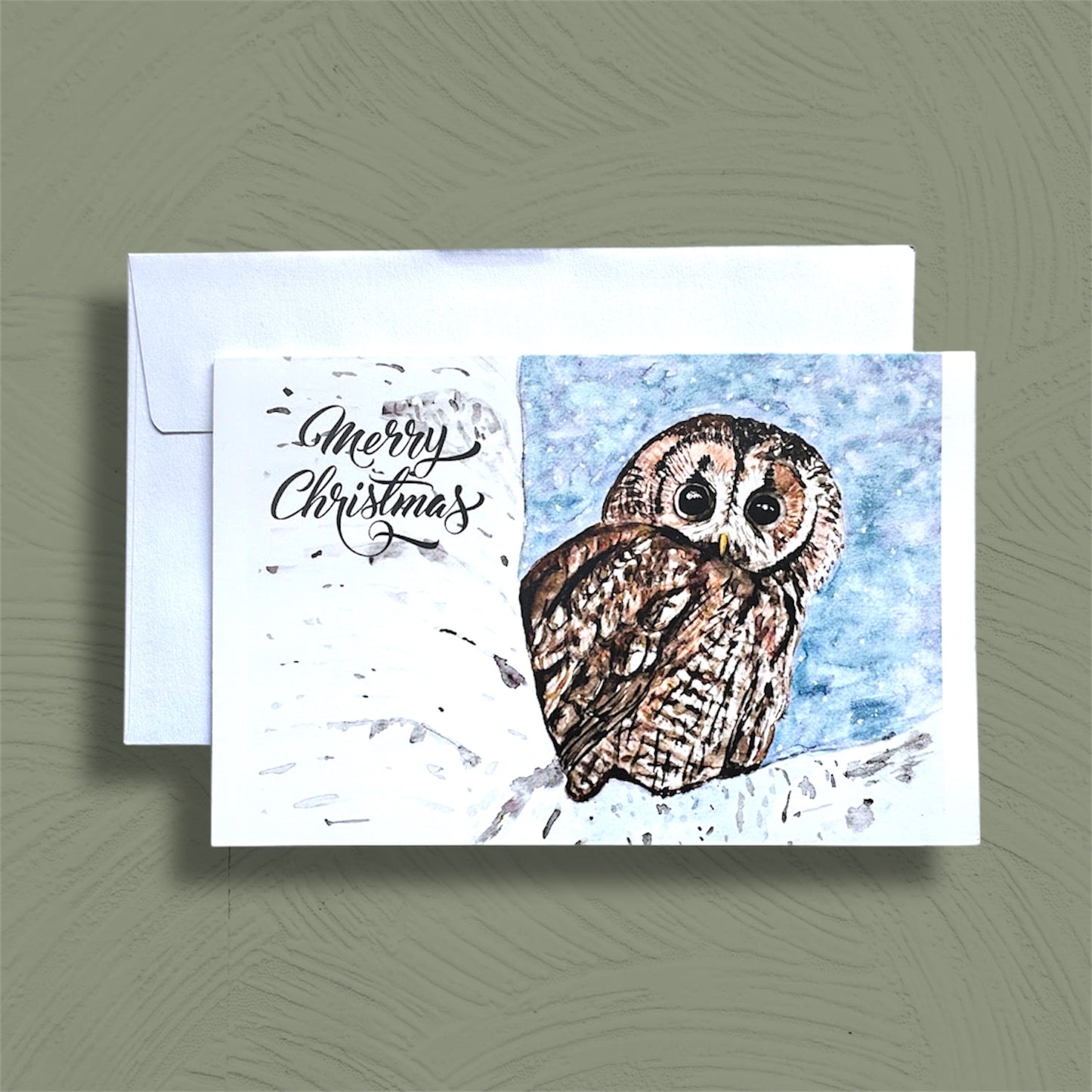 Tawny owl - British wildlife Christmas card.