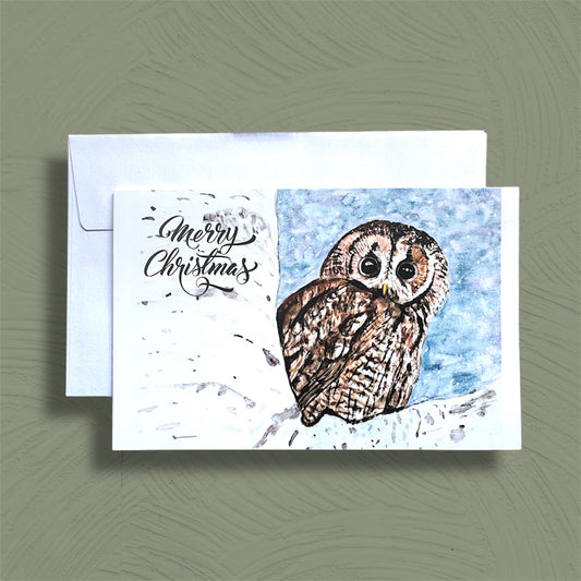 Tawny owl - British wildlife Christmas card.