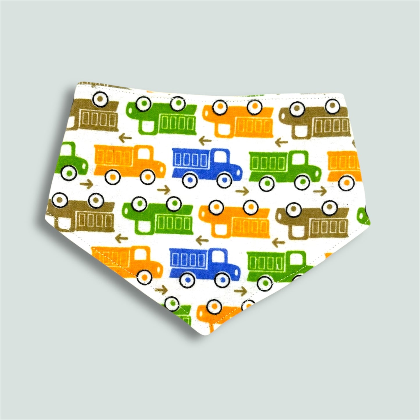 Boys baby bib - vehicles/trucks.