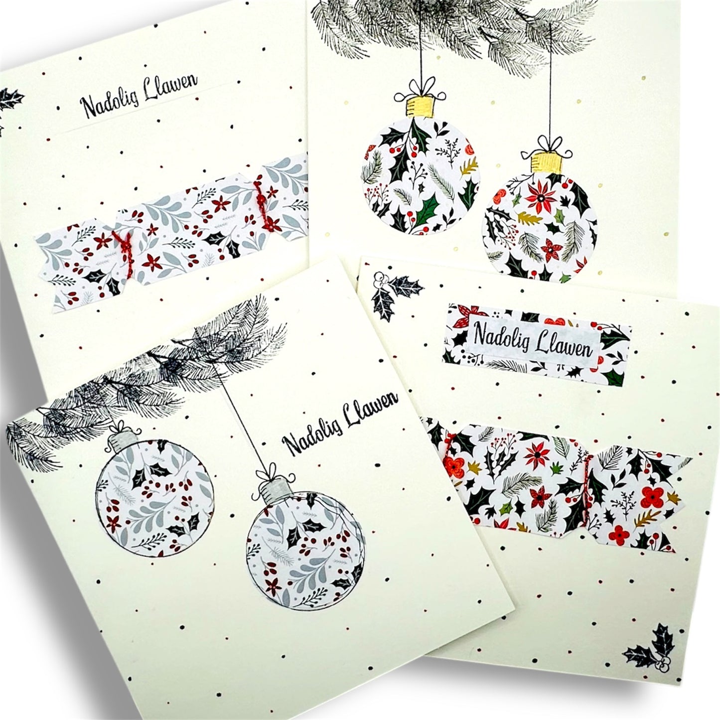 Welsh Christmas cards x 4- Nadolig Llawen.