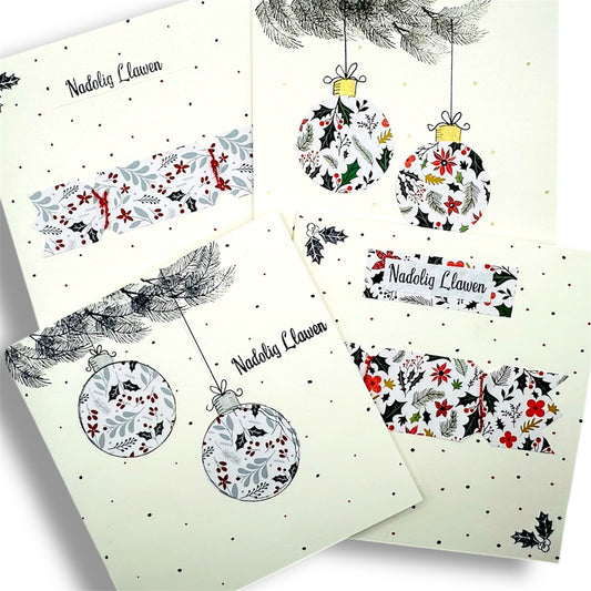 Welsh Christmas cards x 4- Nadolig Llawen.