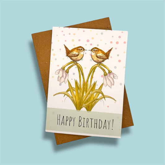 Happy birthday greeting card - British wildlife (wren).