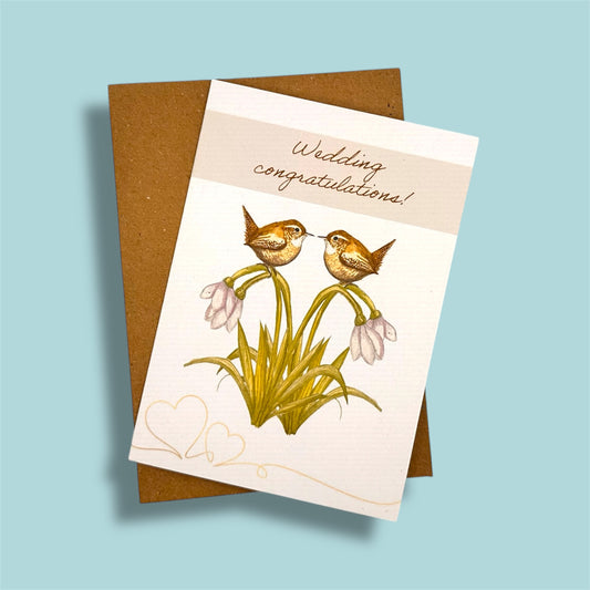 Wedding congratulations greeting card- British wildlife (wrens).